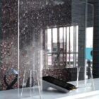 Clear protective screen, often used in public spaces for safety.